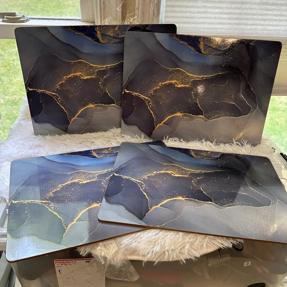 MODERRY Set of 4 Heat Resistant Cork Placemats & 4 Coasters Blue Marble NEW